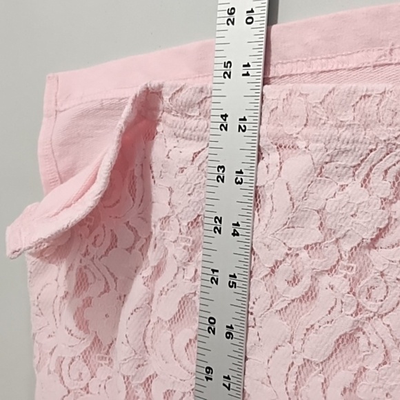 French Terry Lace Overlay Sweatshirt Open Bottom Side Slits - Picture 7 of 9